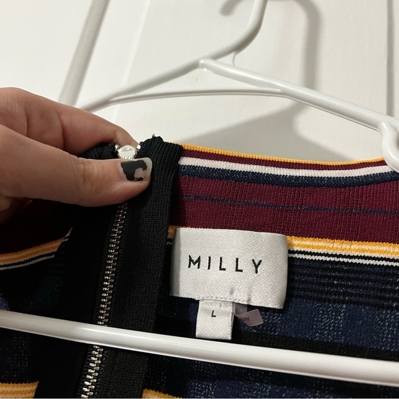 Milly Textured Tech Striped Knit Mini Dress Blue Multi Large Z - Picture 7 of 7